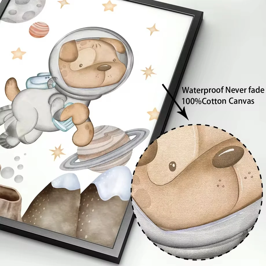 Кролик собака кошка лиса медведь космос ракета планета солнце земля настенная