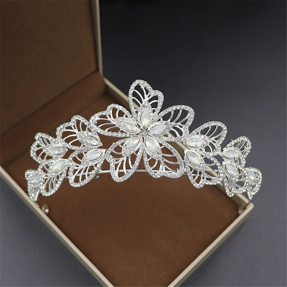 

White flower Bridal Hairbands Tiaras Wedding Crown Headband For Bride Hair Jewelry crystal Hair Accessories Headwear