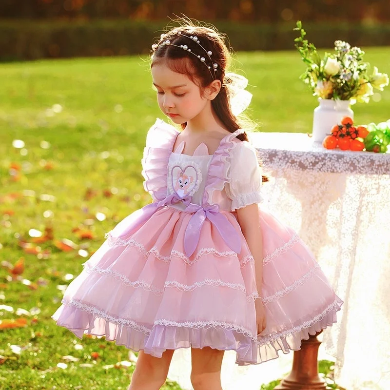 

2022 Summer New Girls Short Sleeve Chiffon Dress Children Lovely Lolita Skirt