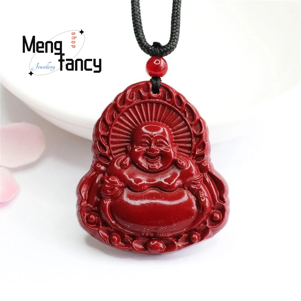 

Charms Fashion Natural Cinnabar Purple Gold Sand Maitreya Buddha Pendant Amulets Mascots Luxury Jewelry Men Women Holiday Gift