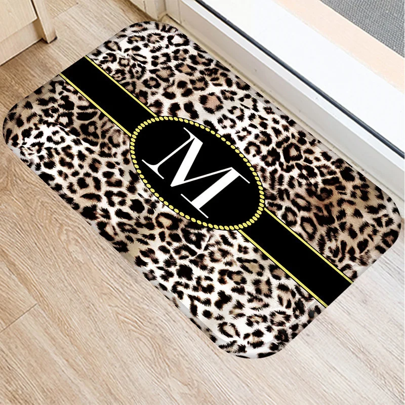 

Leopard Pattern Letter Anti-Slip Doormat Kitchen Bath Entrance Door Mat Velvet Carpet Colorful Indoor Floor Mats Rug Home Decor