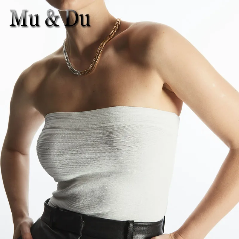 

Mu&Du 2023 Summer 3-Color Texture Strapless Sexy Women Elastic Tube Top Female Crop Tops Bustier Y2k Bottoming Shirt Camisetas