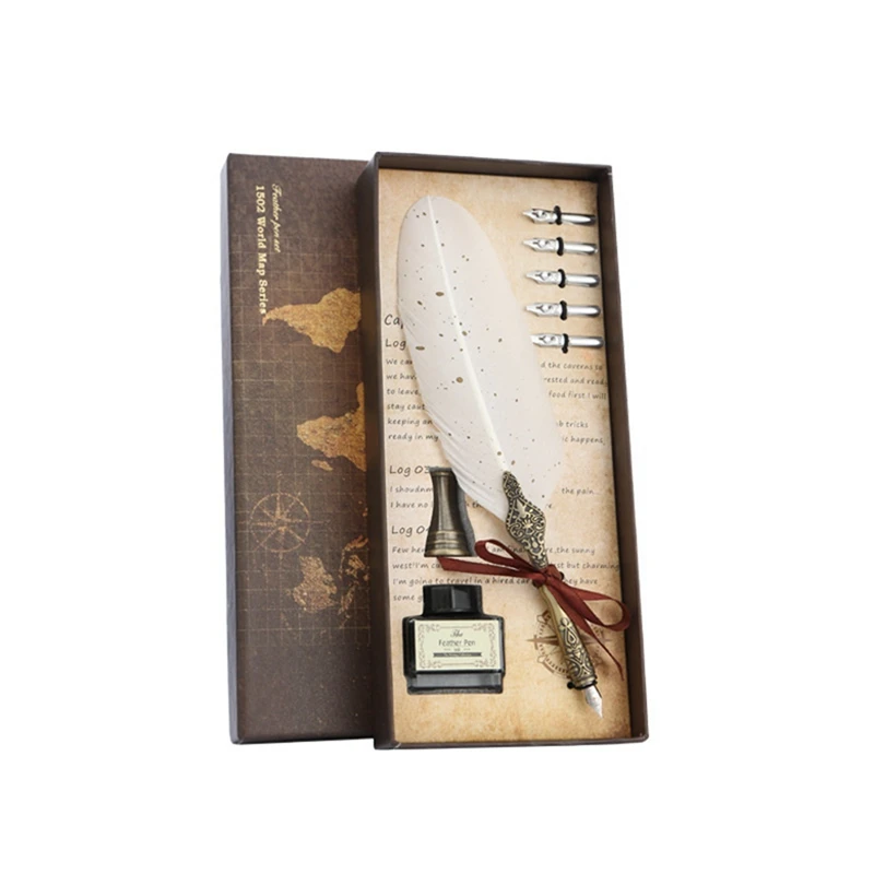 

Feather Pen And Ink Set Vintage Quill Dip Pen Writing Ink Nibs Kit Calligraphy Set Gifts For Beginners