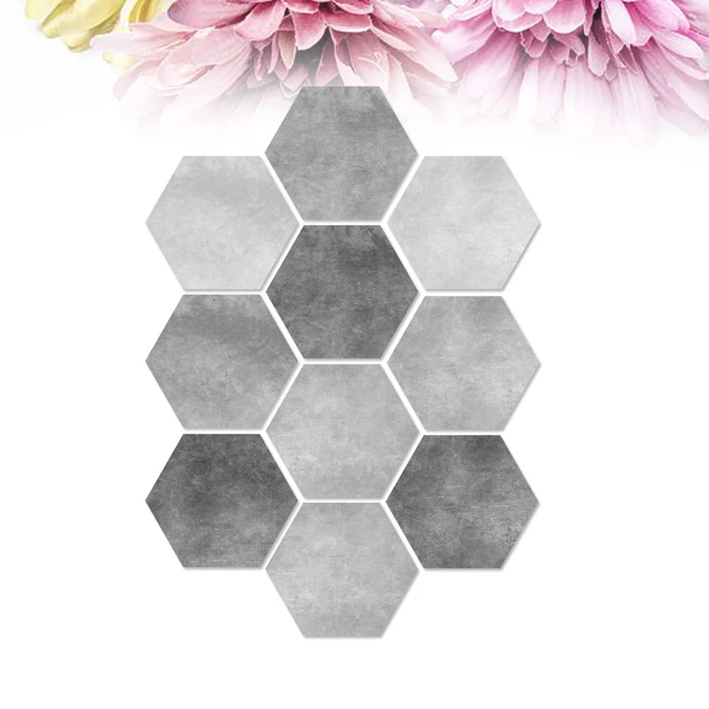

10 Pcs Cement Black and White Floor Sticker Hexagonal Removable Anti-Slip Tile Stickers Bathroom Sticker Home Decoration
