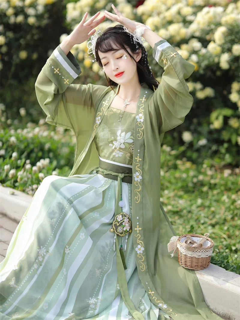 Зеленая женская юбка длиной до талии Hanfu летний костюм платье в китайском стиле