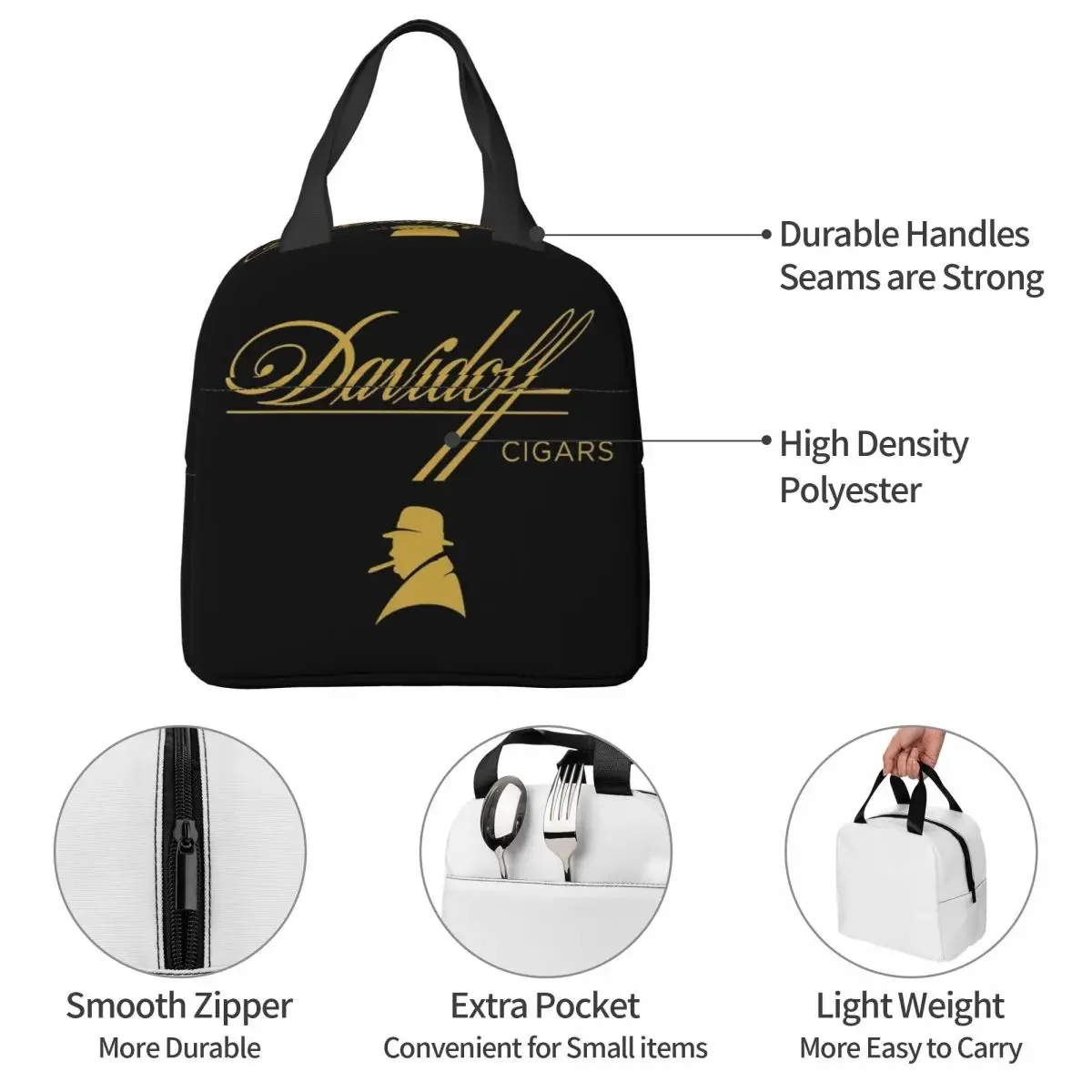 Фото Термосумка для обедов Davidoff Cigars Black для женщин и детей, портативная сумка-ланчбокс для еды №5