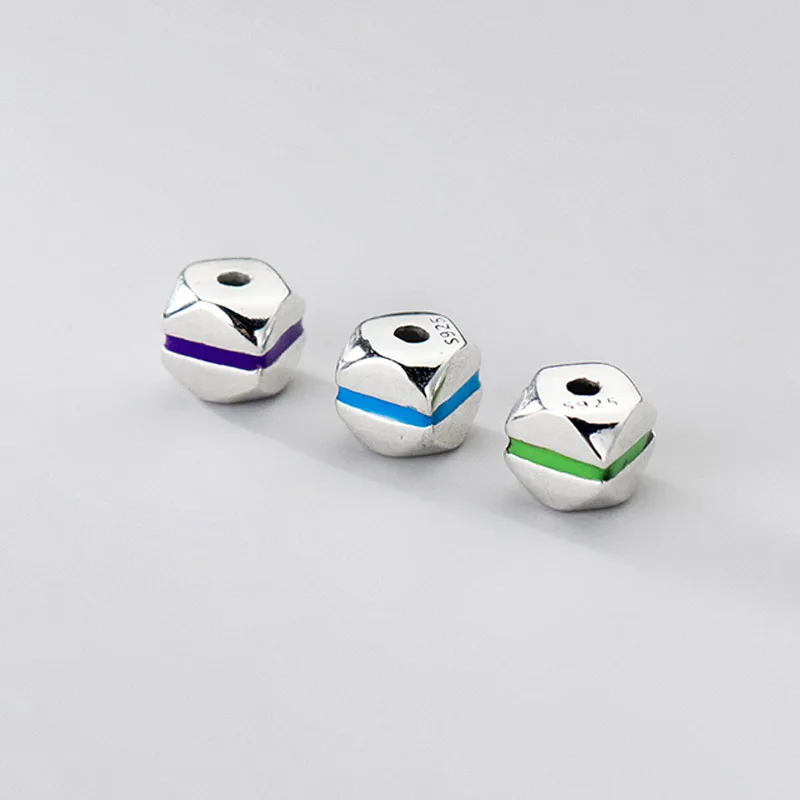 

1pc/Lot 925 Sterling Silver Exquisite Facted Square Loose Beads 5.5mm Green/Blue/Purple S925 Silver Bead Spacers DIY Jewelrys