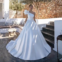 elegant a line one shoulder stain wedding dress 2022 beading sleeveless bridal gowns for women custom made vestido de novia