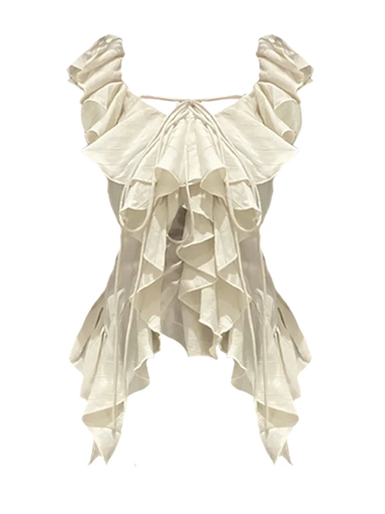 

Summer Women Design Sleeveless Shirts Korean Fashion Chiffon Blouses Gyaru Streetwear Mori Girl Vintage Crop Tops Tide Aesthetic