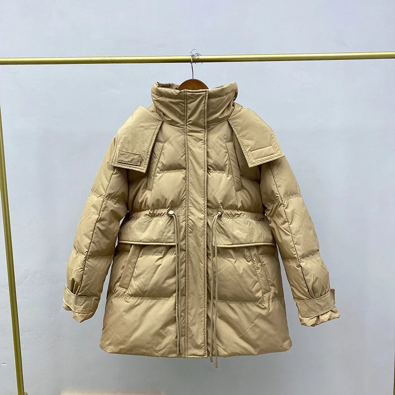 Women's Winter Jacket Clothes 2021 Mid-Length Hooden Drawstring Down Jackets for Female Solid Color Luxury Thick Warm Coats Lady enlarge