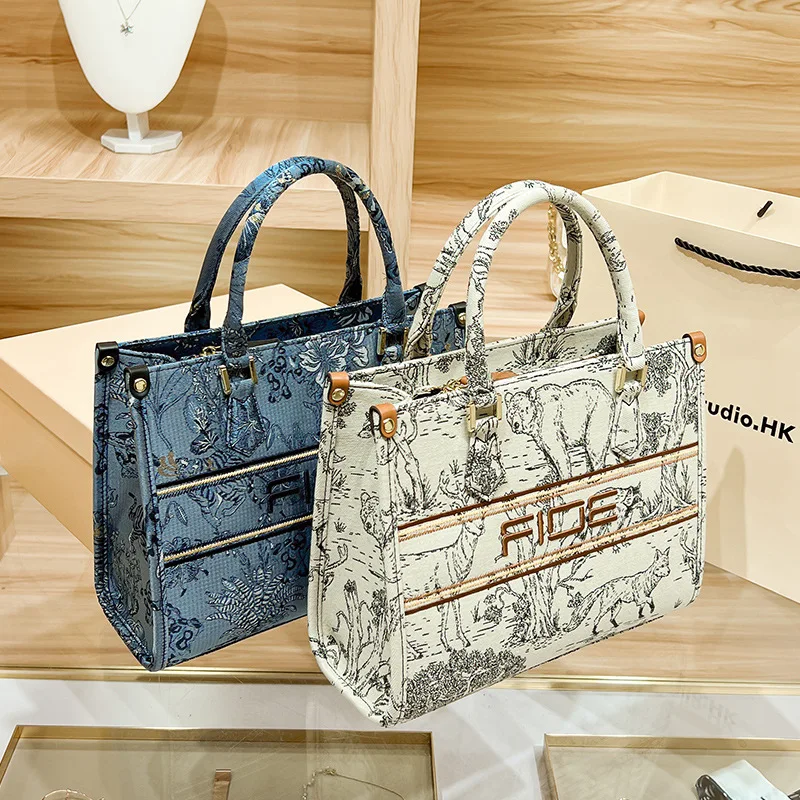 Women's Handbag Light Retro Oil Painting Personalized 2023 Spring New Blue Commuter Portable Chic Artistic Sense Large Capacity