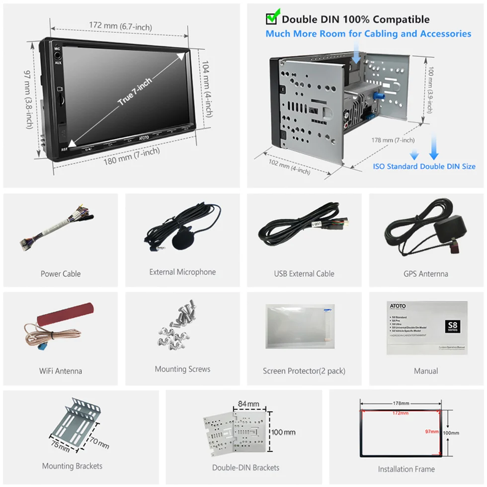 ATOTO 7-дюймовый 2Din Android автомобильный стерео беспроводной экран для Apple Carplay Auto Audio