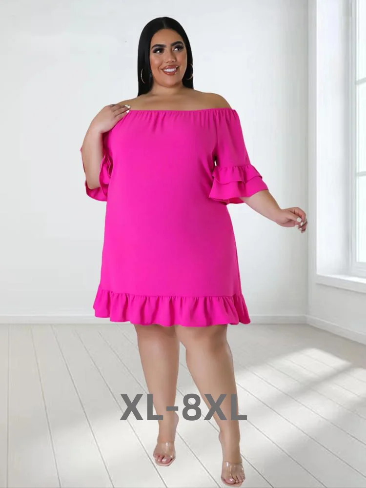 Plus Size Dresses for Women Solid Off Shoulder Elegant with Bandage Midi Dress New Summer Clothes Whol 3xl 4xl 5xl 6xl