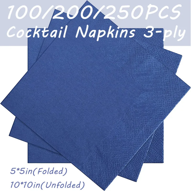 

100/200/250PCS Cocktail Napkins 3-ply Navy Blue Beverage Napkin Disposable Paper for Wedding Birthday Party Bridal Baby Shower