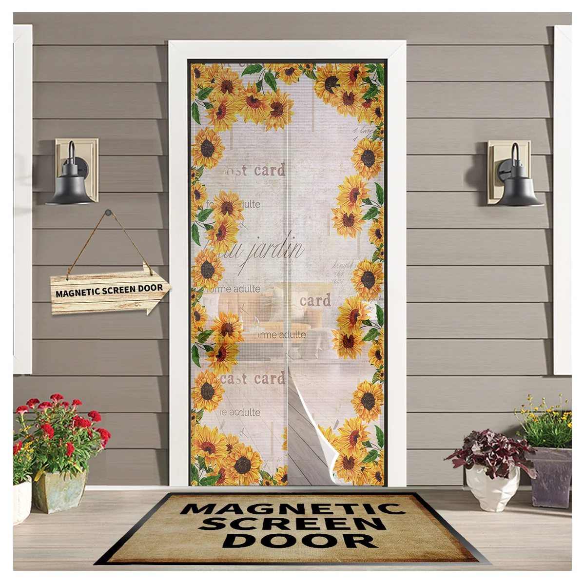 

Farm Retro Flower Sunflower Magnetic Net Door Screen Mesh Automatic Closing Anti Mosquito Insect Door Curtain