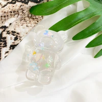 2022 solid color simple 3d bear mobile phone stand luxury popping 3d transparent glitter epoxy phone holder sockets grip stand