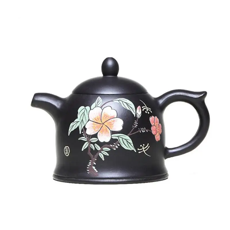 

180ml Yixing Purple Clay Teapots Handmade Flowers Pattern Tea Pot Raw Ore Black Mud Beauty Kettle Chinese Zisha Tea Set Gifts