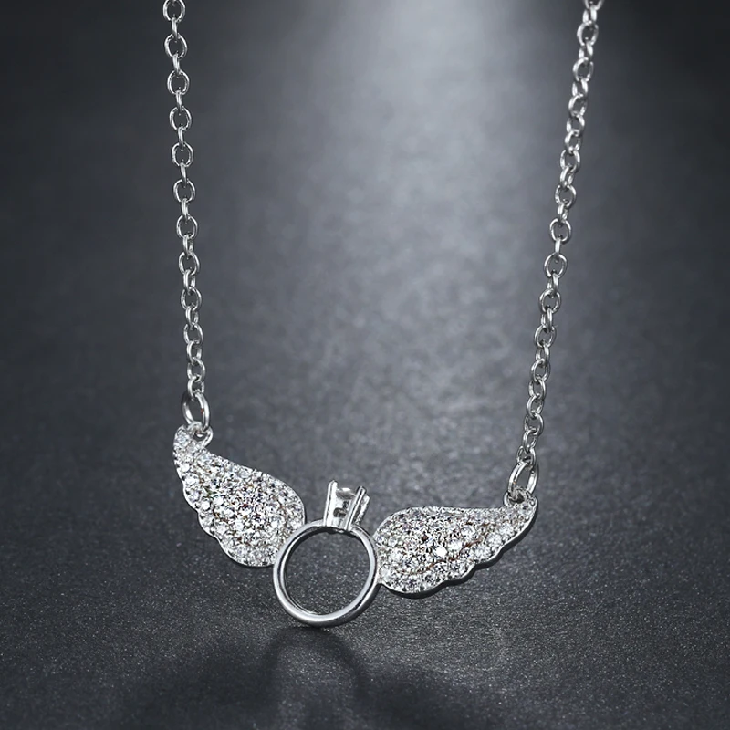 

Cute Angel Wings Pendant Necklace for Women Girls Fashion Silver Color Cubic Zircon Crystal Chain Choker Necklaces Jewelry Gifts