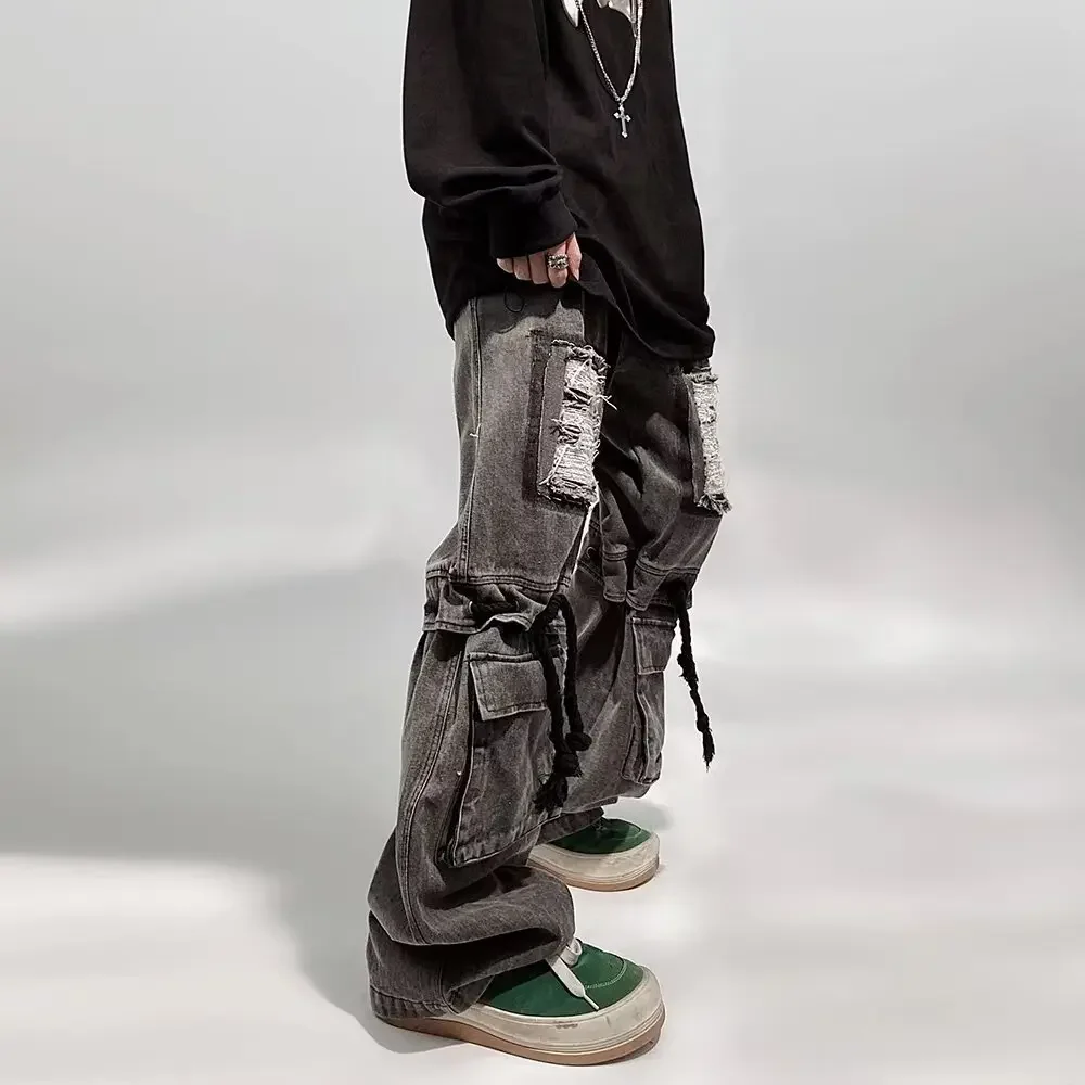 Винтажные прямые джинсы с широкими штанинами свободные в стиле хип-хоп уличная