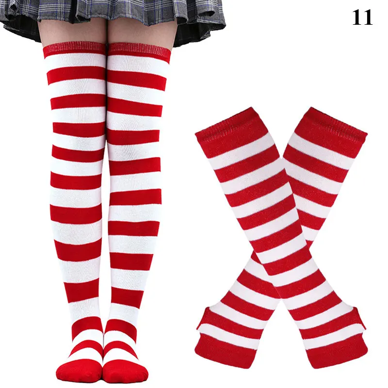 Dropshipping Women Girls Striped Over Knee High Socks Set Women Girls Christmas Arm Sleeve Gloves Cute Plus Size Warm Knee Socks