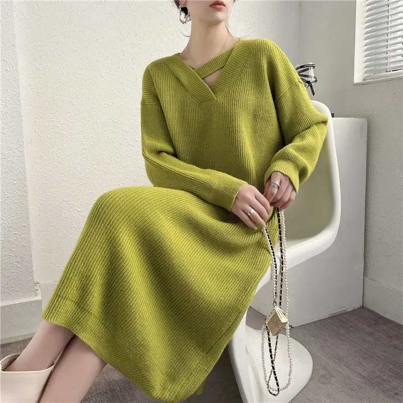 Женское Трикотажное Платье До Колена повседневное однотонное свободное платье