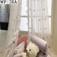 cartoon star embroidery lace curtain for princess kids baby bedroom luxury sheer drape living room bay window blinds s096e