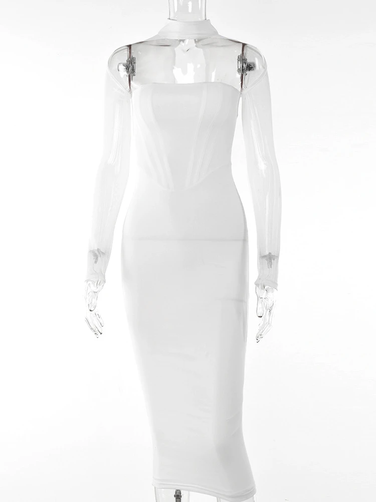 Белое пикантное платье Avrilyaan с лямкой на шее и длинным рукавом женское