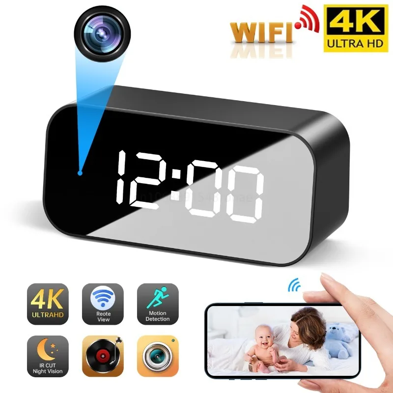 

Smart Clock Mini Camera Wifi 4K HD Night Vision Motion Detection Indoor Home Security Surveillance Recorder Wireless Camcorder