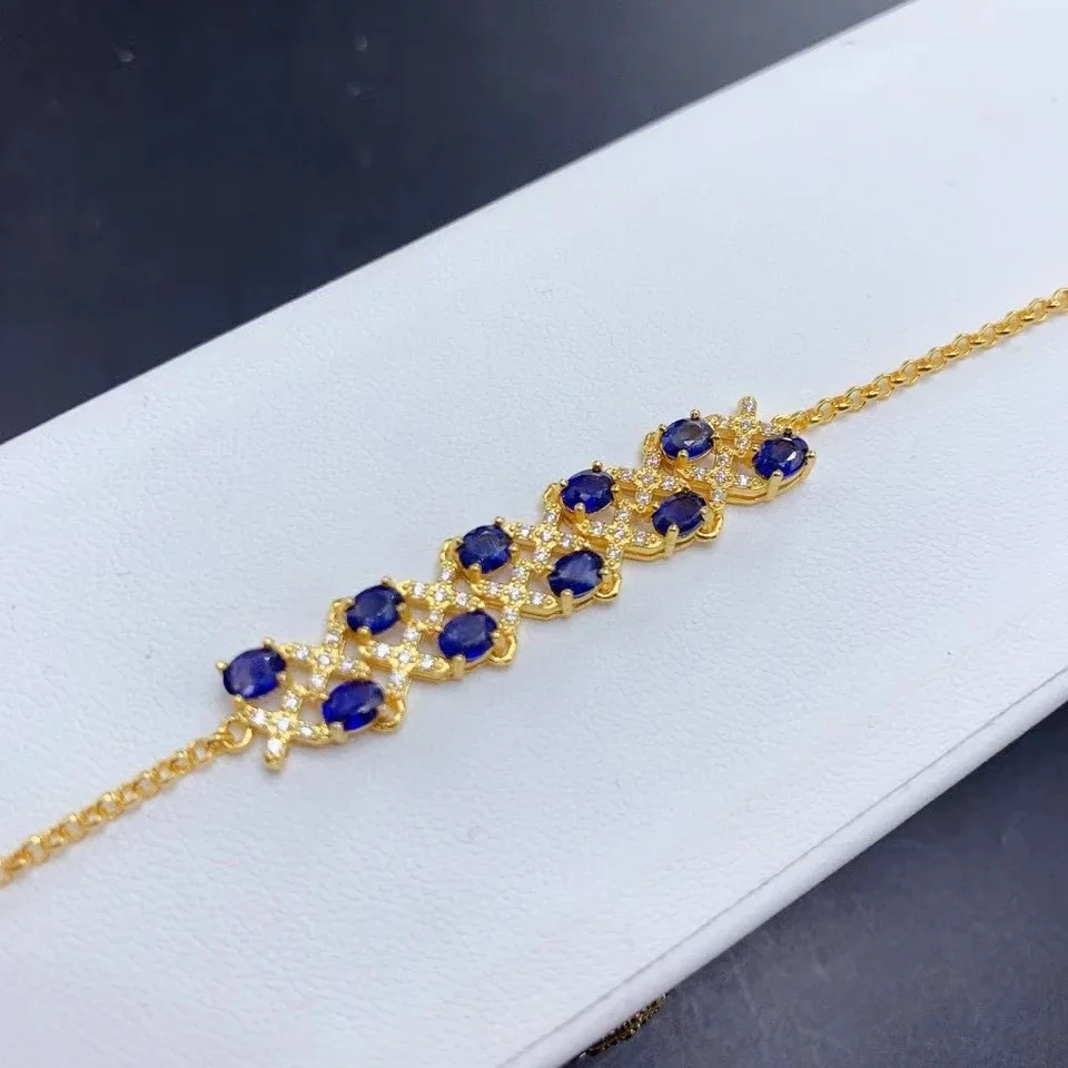 Браслет из твердого серебра 925 пробы с сапфиром и толстым позолотой 18 карат 3 мм * 4