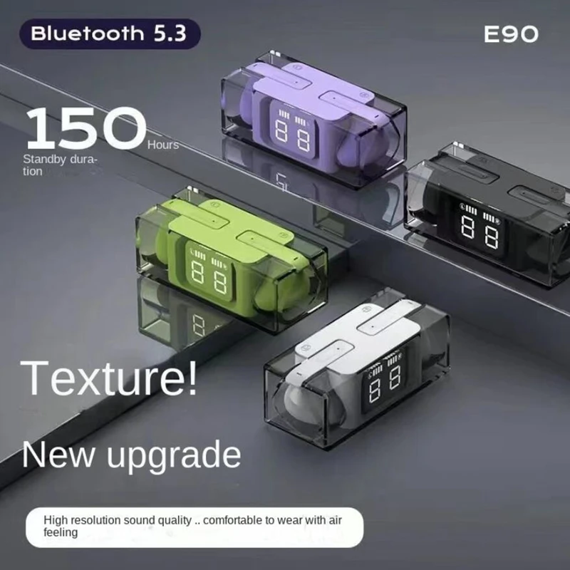 

E90 TWS In-Ear Earbuds Full Transparent Wireless Bluetooth 5.3 Headphones Retro Music Earphones Digital Display Headset