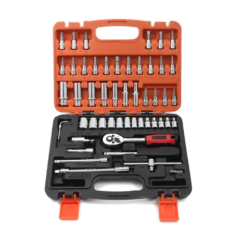 

53PCS Socket Wrench Set 13PCS 1/4in DR-Sockets 21PCS 1/4 DR-BIT Sockets Hex Key Wrenches 1/4 DR-Joint DR-Spinner Handle