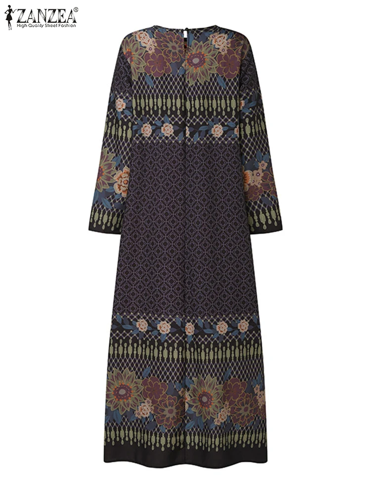 Женское винтажное платье с длинным рукавом яркое ZANZEA в богемном стиле