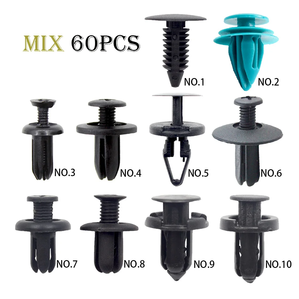 60 шт., автомобильные крепежные зажимы, заклепки, пластиковая дверная панель, фиксатор гвоздей, винт для бампера, крепеж 5 мм-10 мм