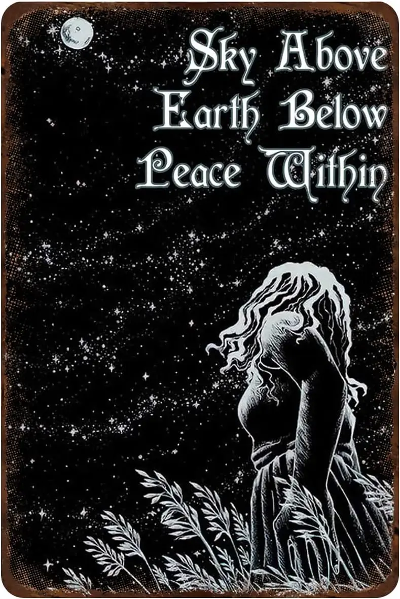 Rustc Retro Metl Tn Sgn Moon Nght Sky bove Erth Below Pece Wthn Old Fshon lumnum для дома Кофе Dnng Room Wll Decor 8x12 nc