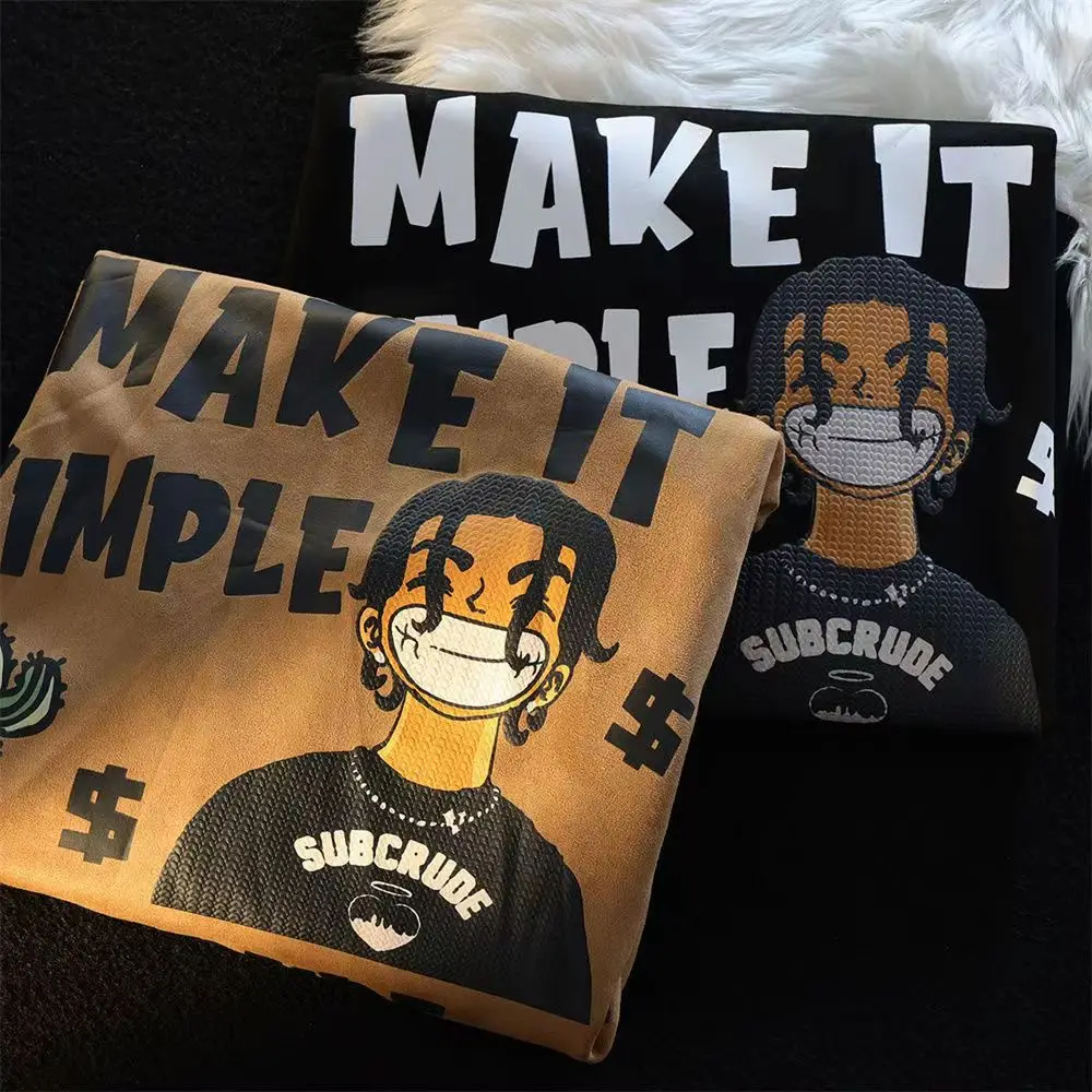 

American Street Dirty Braids Boy Print Hip Hop Crewneck Sweatshirt Women and Men Brown Autumn Loose Casual Couple Korean Jackets