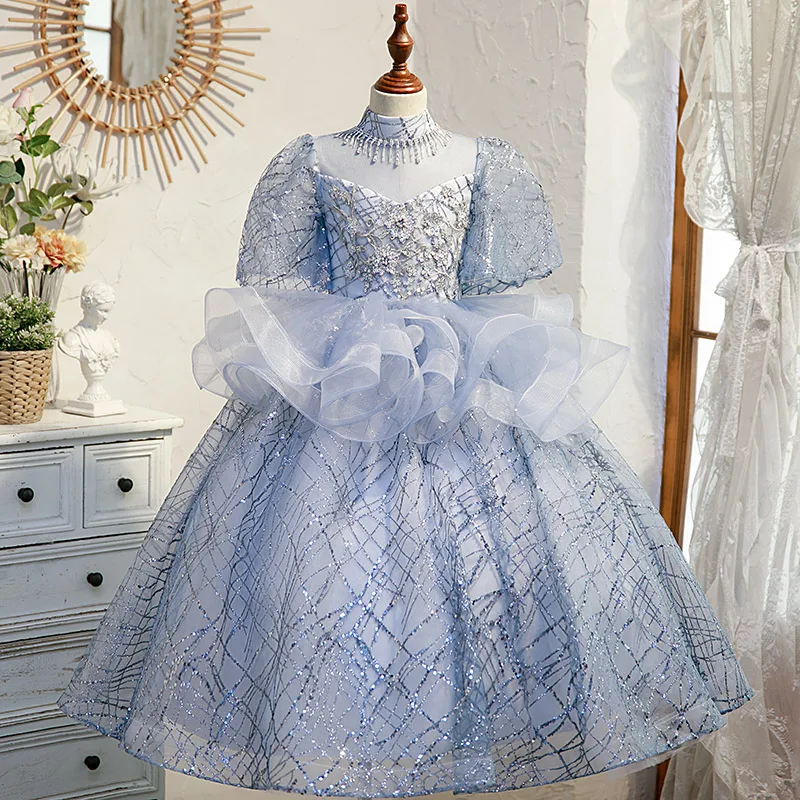 

Женское платье из фатина с цветами, изысканное женское платье на день рождения, детское официальное платье до щиколотки с блестками для выпускного вечера