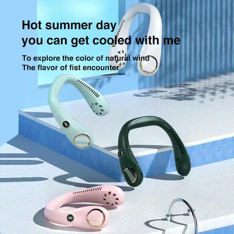 

Neck Fan Portable Rechargeable Hands Free Bladeless Fan 3000 mAh Wearable Hanging Neck Fan,3 Wind Speeds LCD Display Leafless