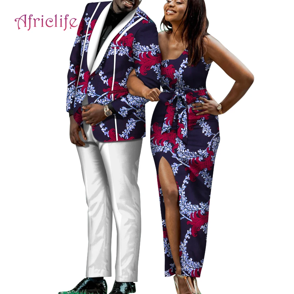 African Couple matching Clothes for Wedding Men Outfit Top Blazer and Prom Women Dress Party Vestidos WYQ684