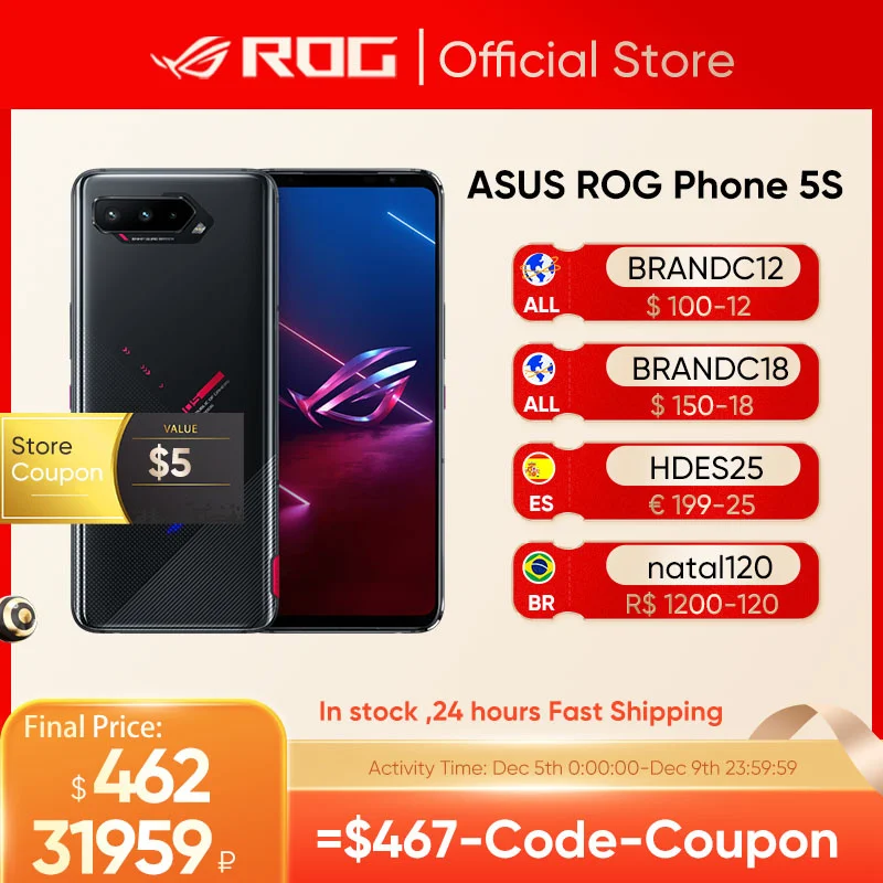 ASUS ROG Phone 5S 5 S 5G Smartphone Snapdragon 888 Plus 6.78'' 144Hz AMOLED 6000mAh 65W Fast charging Gaming Phone NFC