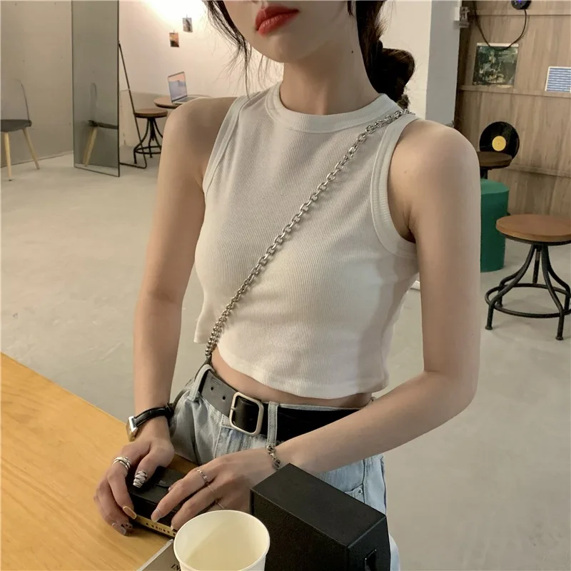 

Casual Arrival Females Women Summer Crop Ins Pure Harajuku Korean Slim Tops Colors Prevalent Sexy New All-match Fashion 9 Tanks