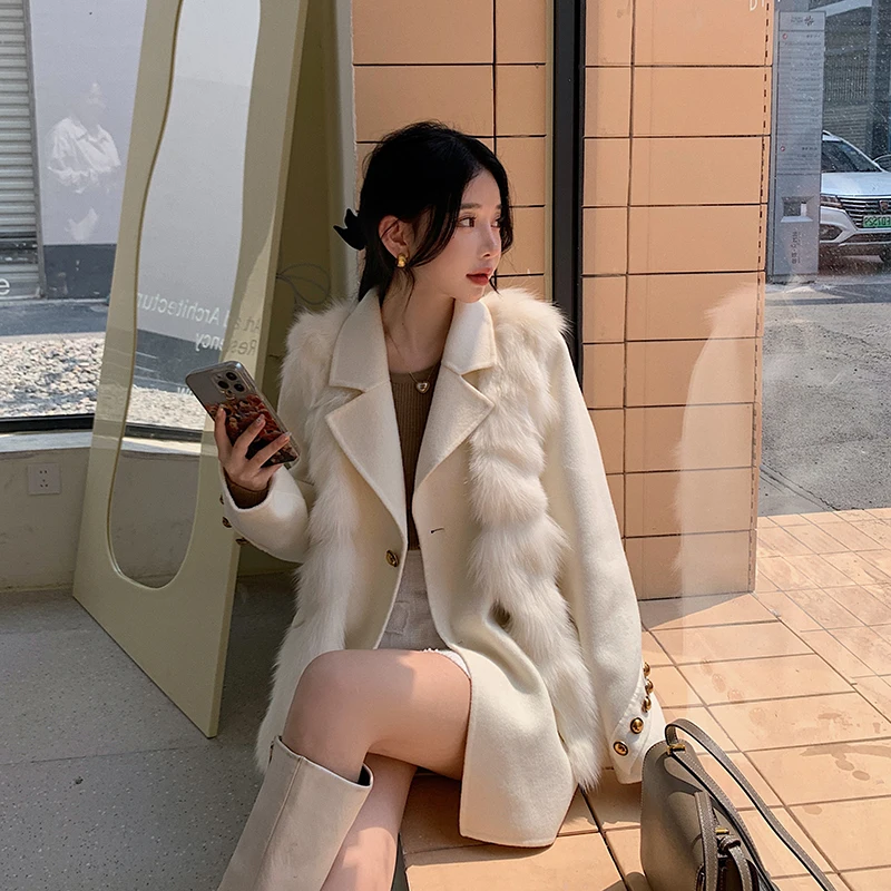 2023 шерстяное меховое пальто женский роскошный жилет из натурального Лисьего