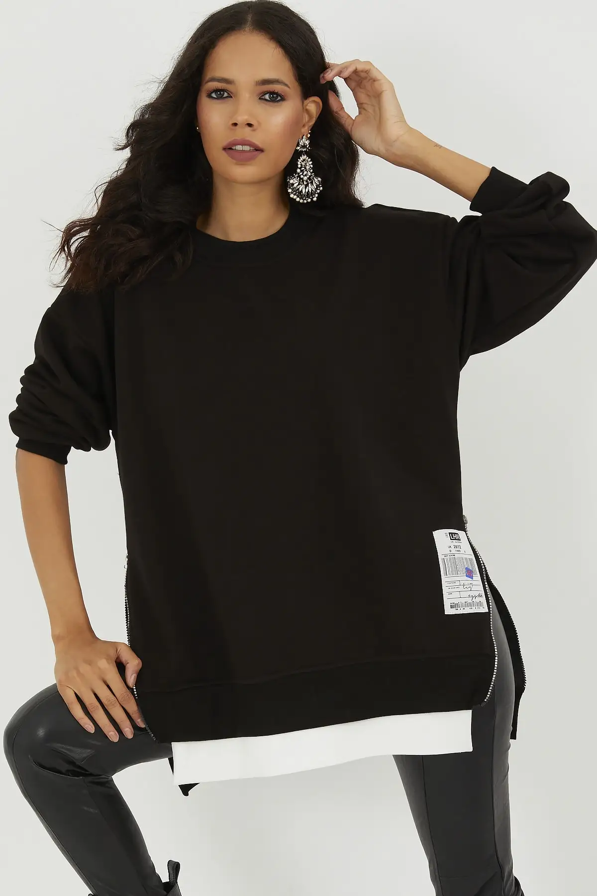 

Women's Sweatshirt Black Zippered Oversize Hoodies Fashion All Season New Designer Pullovers Fleece Hoodies