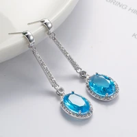 new romantic blue geometry zircon stud earrings for women wedding party jewelry simple fashion charm earring girls