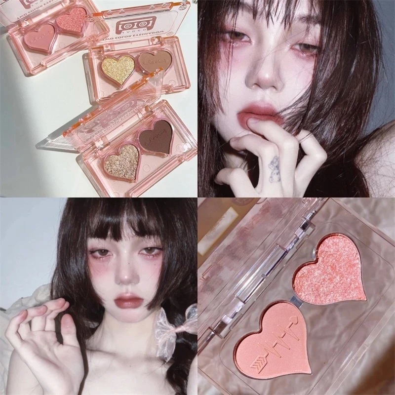 

Love Double Color Glitter Matte Eyeshadow Highlighter Palette Waterproof Pink Eye Shadow Sequins Lying Silkworm Makeup Cosmetic