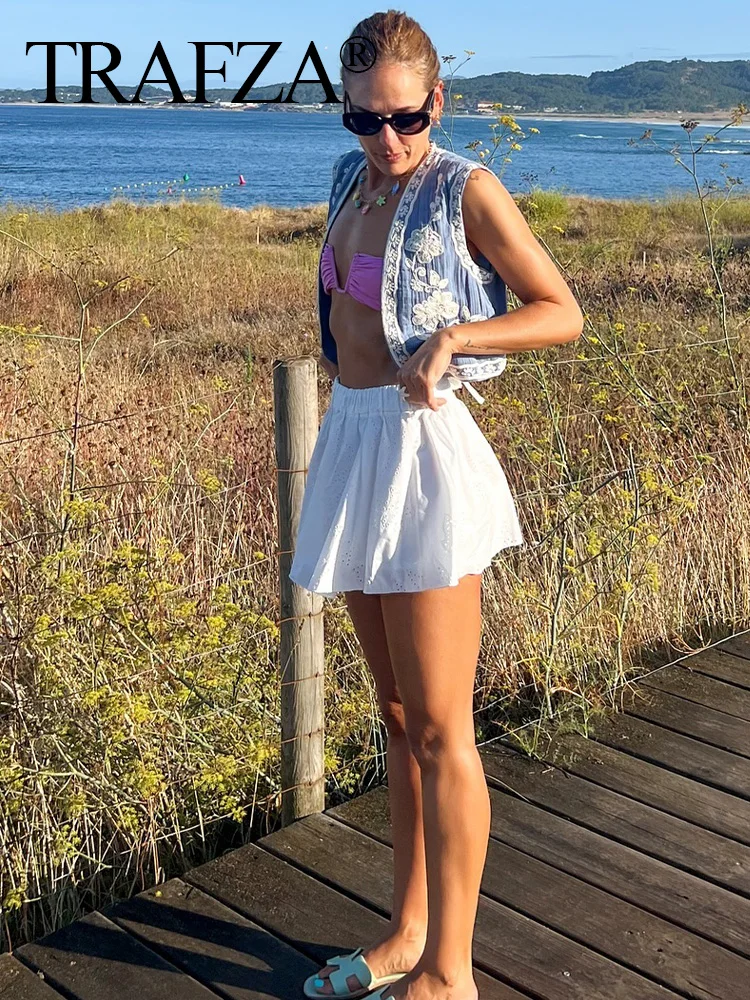 Trafza женская модная майка с короткими рукавами и вышивкой в повседневном стиле из