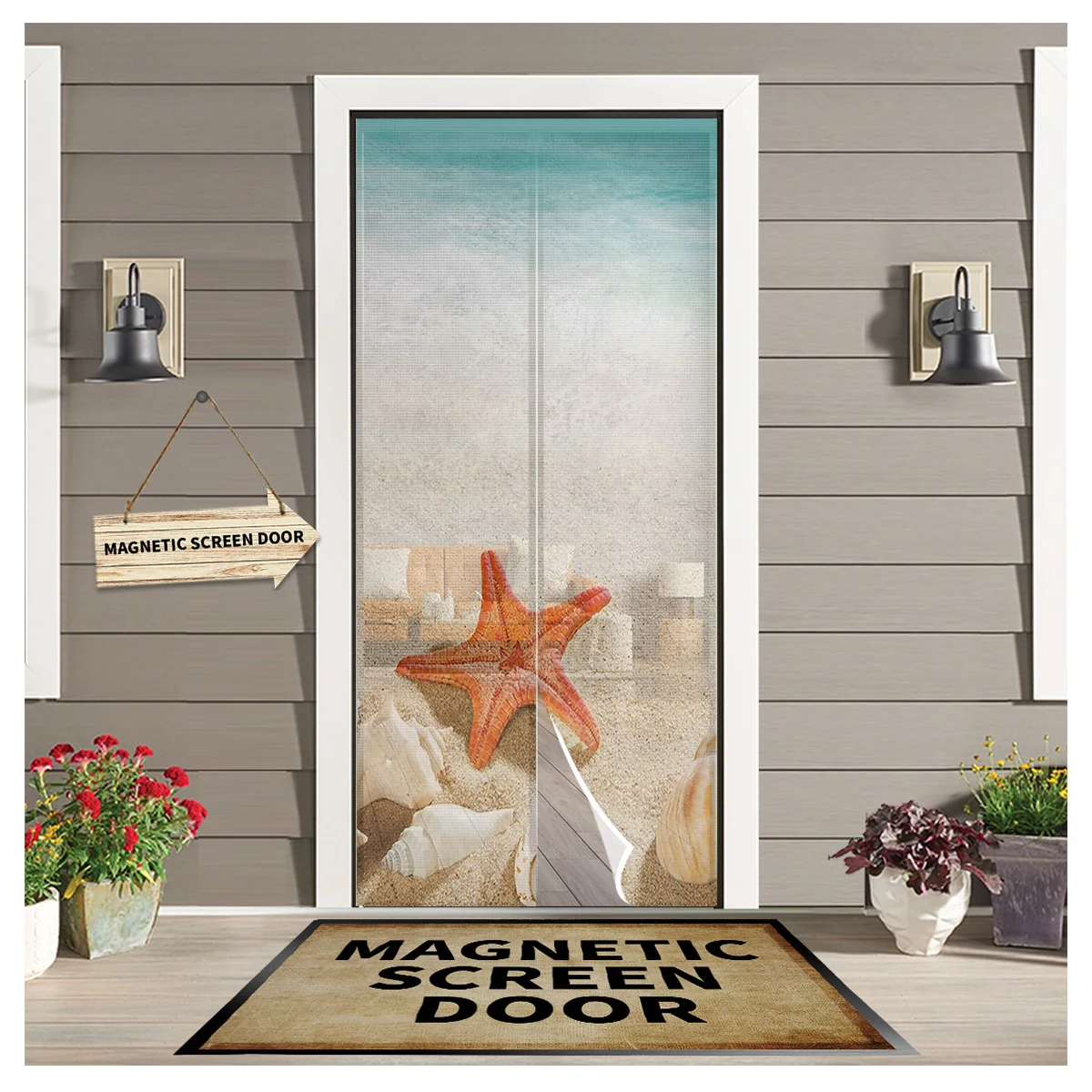 

Ocean Beach Starfish Shell Summer Door Curtain Screen Window Door Curtain Anti Mosquito Magnetic Curtain