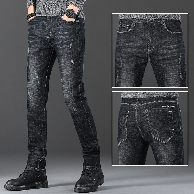 

Brand Fashion 2023 Men Skinny Jeans Men Homme Mid Rise Long Pants Stretch Mens Pencil Jeans Slim Fit Plus Size 38