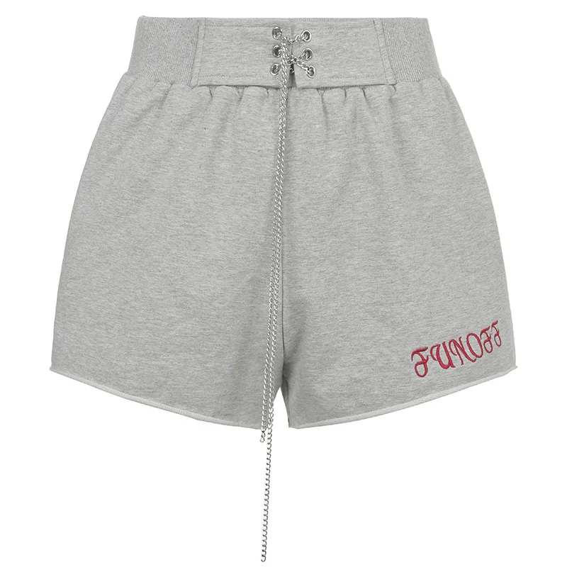 

2022 New Women Drawstring Elastic Waist Letter Sports Shorts Gary