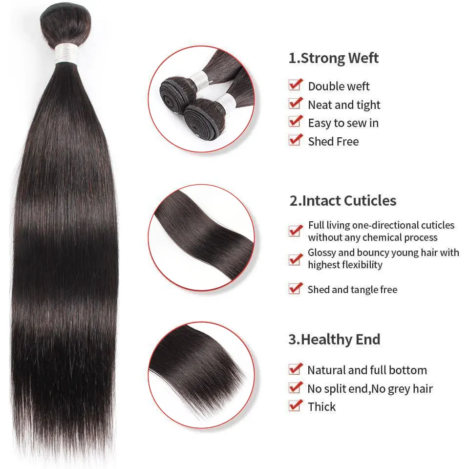 Прямые пучки человеческих волос с застежкой Бразильские человеческие волосы 3