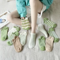 japanese style woman clothes socks womens fresh kawaii simple harajuku matcha green versatile lattice short tube cotton